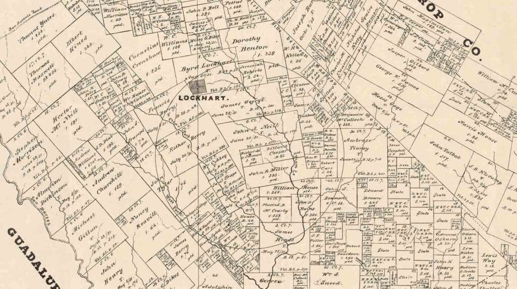 Real estate land map of Caldwell county, Texas.